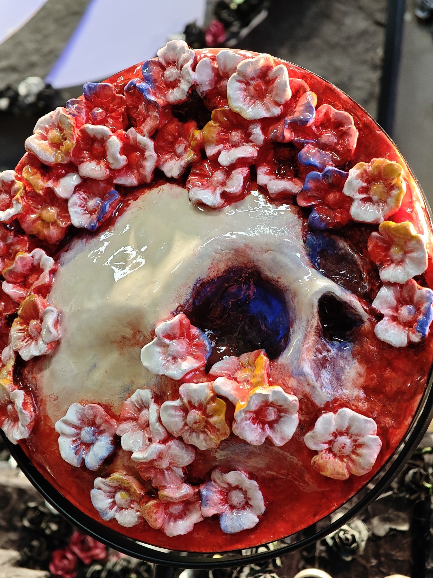Finished floral skull mirror by BUZO, buzuo-laoshi-287-1P